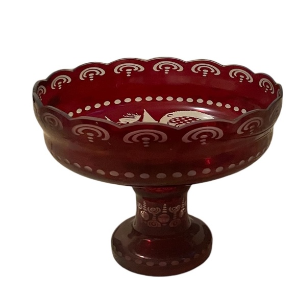 Vintage Egermann Cut To Clear Epergne Ruby Red Crystal Glass Pedestal - Picture 2 of 9